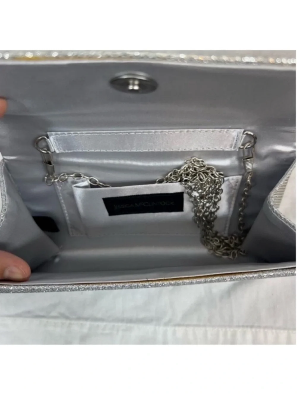 Jessica McClintock Chloe Sparkle Rhinestone Silver Crossbody Clutch